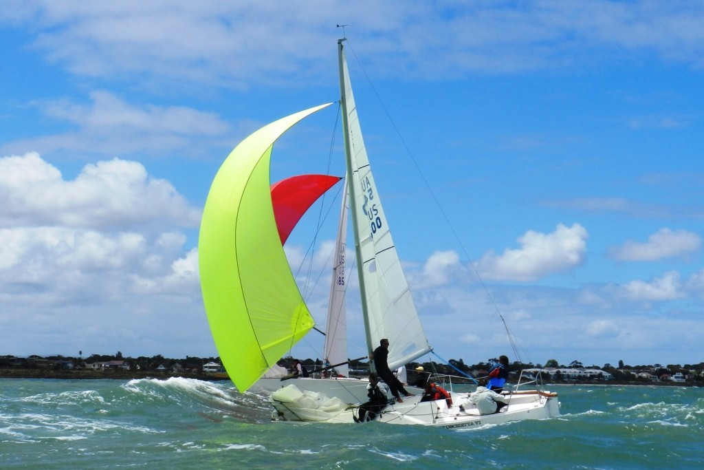 J24 Nationals Jan 9,2013  Downwind action  © Chris Furey